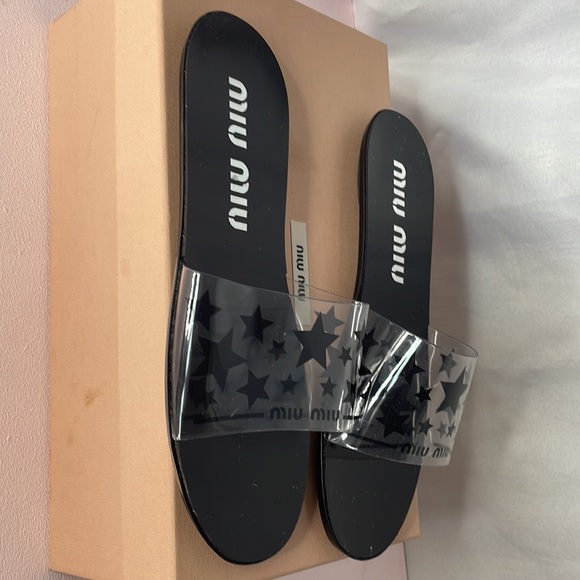 Miu Miu Black 10mm Stars Plexi Slide Sandals - Picture 2 of 4